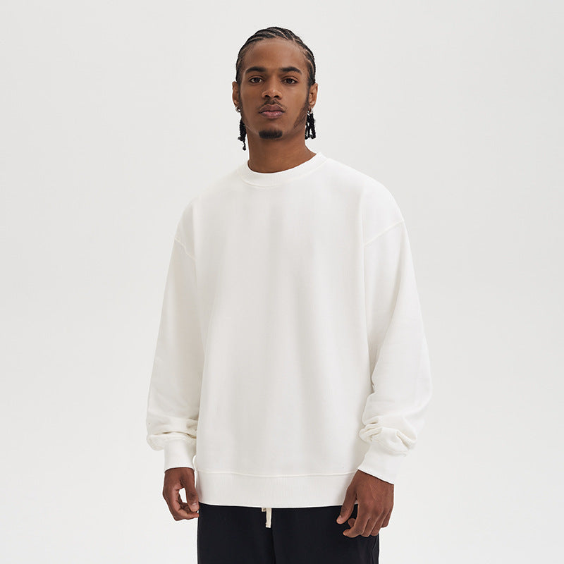 Terry Cotton Round Neck Sweater Loose European And American Retro FOG Color Matching